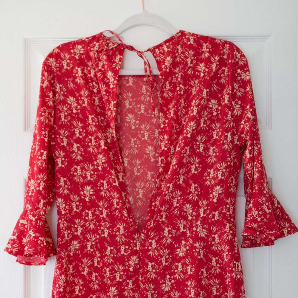 Red Floral TopShop Ruffled Sleeved Romper